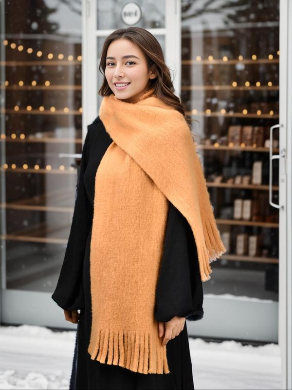 2024 New Style Solid Color Tassel Decor Scarf, Casual Soft Warm Shawl for Women & Men, Fashion Accessories for Daily Wear, Elegant Scarf for Winter