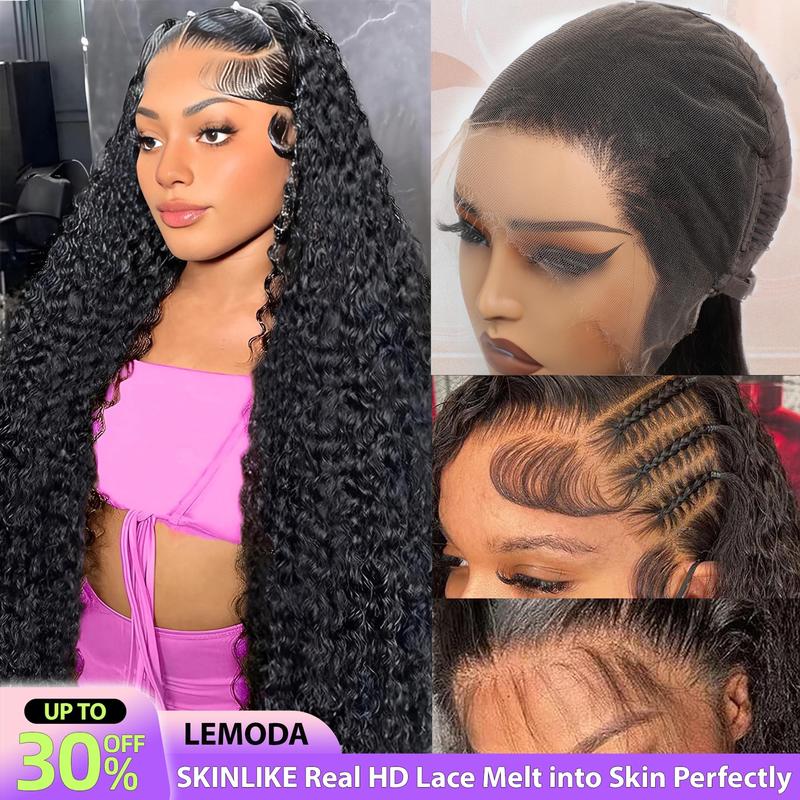 Lemoda 13x4 12A 210% Density 13x6 SKINLIKE Real HD Lace Water Wave Full Lace Frontal Wigs Deep Wave Virgin Human Hair Invisible 0.1mm Ultra-thin Frayed Ends Wet and Wavy Lace Front Wig Tiny Knots