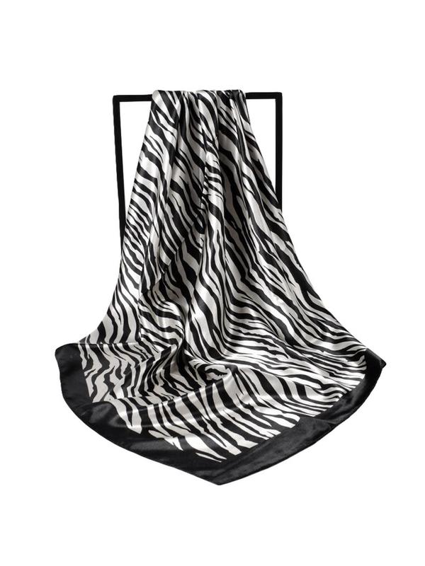 Women's Elegant Zebra Stripe Print Square Scarf, Fashionable Contrast Binding Design Bandana for Daily Wear, Casual Trendy Scarf for Women