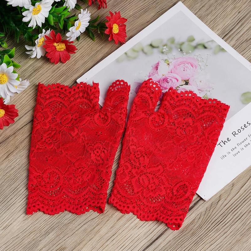 2 Pairs Women's Lace Gloves Fingerless Floral Gloves Bridal Prom Gloves for Wedding Party Costume Accessories