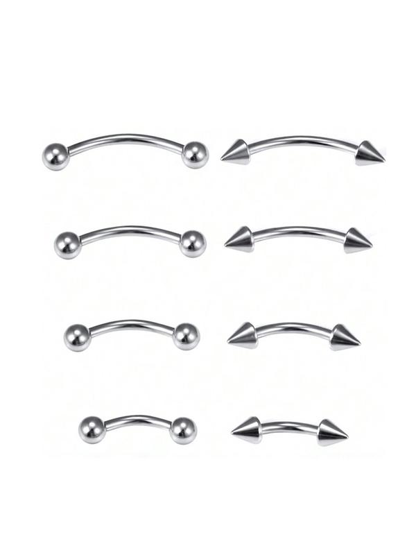 Stainless Steel Eyebrow Piercing Curved Barbell (8counts), Micro Eyebrow Stainless Steel Vertical Lip Ring, Ear Ring, Navel Ring, Body Jewelry for Women & Men