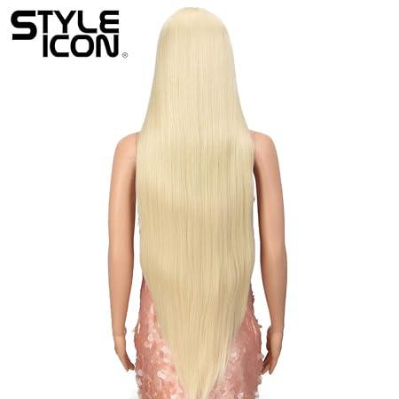 [Style Icon] 38” Super Long Silky Straight Wigs Lace Front Wigs Pre-Plucked 4.5” Deeper Middle Part Wig Black Synthetic Wig