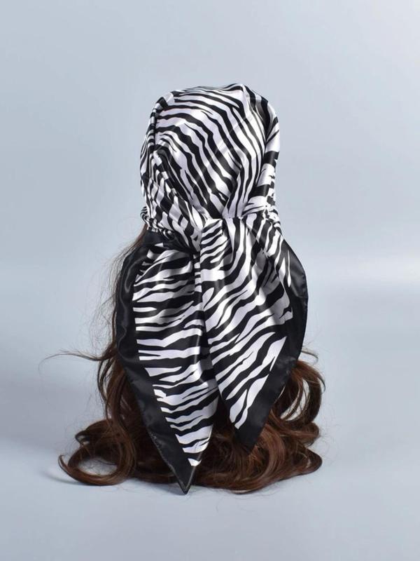 Women's Elegant Zebra Stripe Print Square Scarf, Fashionable Contrast Binding Design Bandana for Daily Wear, Casual Trendy Scarf for Women