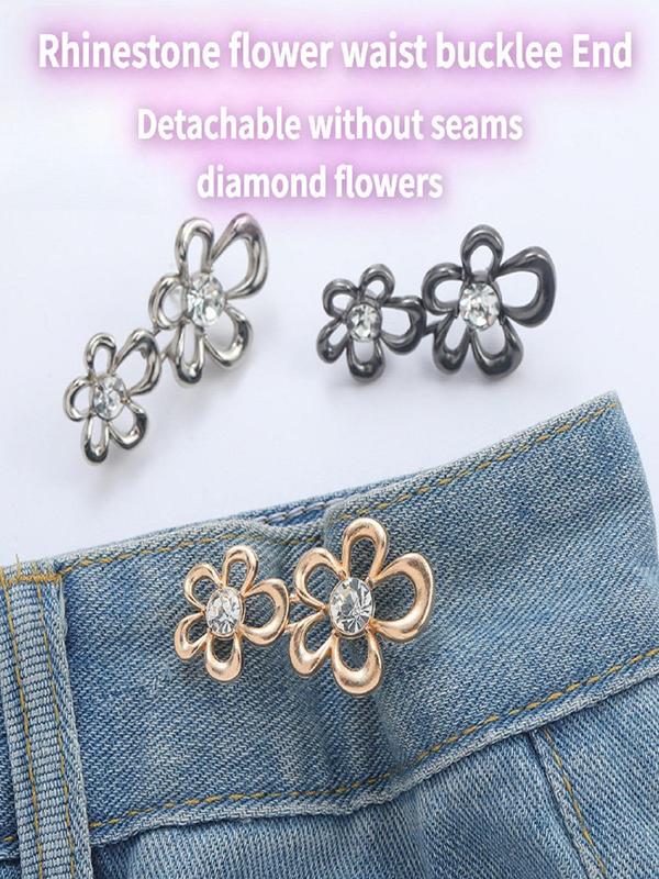 Rhinestone Decor Flower Design Waist Buckle, Fashionable Waist Adjustment Button for Women & Girls, Trendy Exquisite Clothes Accessories for Party Decor