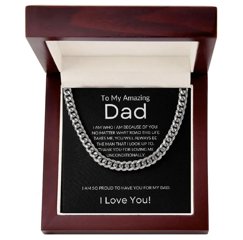  Gifts for Dad, Gift for Father from Daughter or Son Cuban Chain Necklace with Message Card and Gift Box