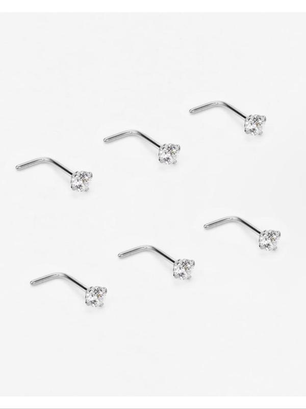 Unisex Rhinestone Decor Nose Studs, 6pcs Nose Rings for Women & Men, Summer Trendy Nose Piercing Jewelry, Punk Accessories, Body Jewelry for Party, Daily Clothing Decor for Girl