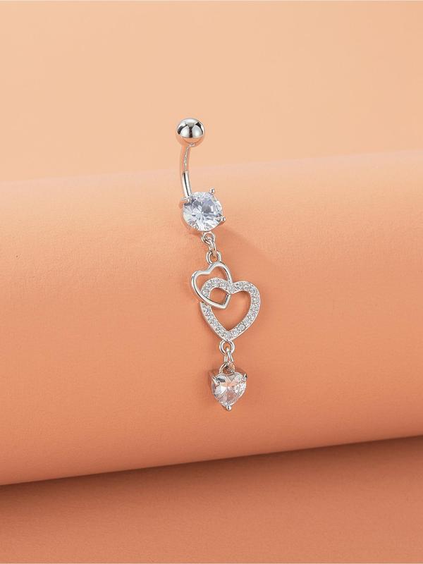 Fashion Hollow Out Heart Design Belly Button Ring, Rhinestone Decor Navel Piercing Body Jewelry For Women, Fashion Acccessory