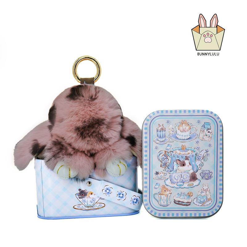 New mini Bunny Handmade Soft PomPom Keychain with Tin Box, Cute Plush Pendatn for Phone Bag Car, Fashion Accessories,  Holiday Gifts