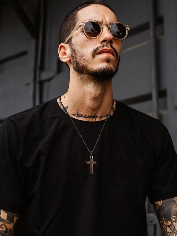 Men's Wooden Cross Pendant Necklace, Stainless Steel Jewelry for Party, Men Jewelry, Daily Clothing Decor, Trendy All-match & Exquisite Jewelry for Birthday Gift