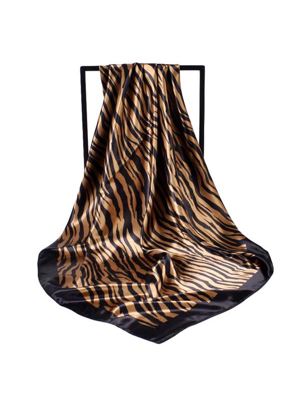 Women's Elegant Zebra Stripe Print Square Scarf, Fashionable Contrast Binding Design Bandana for Daily Wear, Casual Trendy Scarf for Women