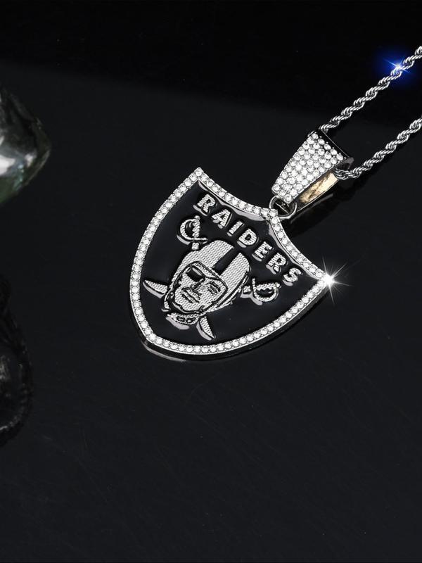 NFL Team Logo Pendant Necklace, Rhinestone Decor Stainless Steel Necklace for Men, Fashion Jewelry for Party, Daily Decor, Trendy All-match & Exquisite Jewelry for Birthday Gift