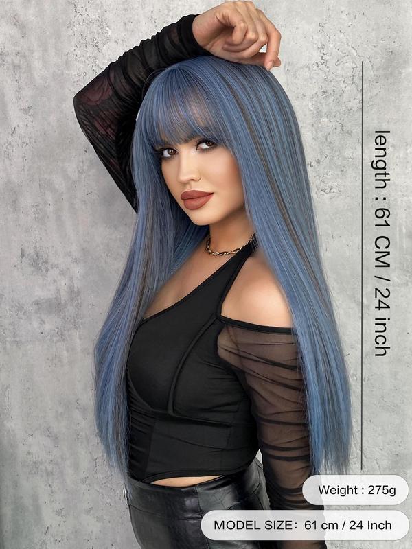 24 Inch Women's Long Straight Synthetic Wig with Bangs, Gorgeous Fluffy Wigs for Party, Elegant All-match Fashion Accessories for Daily & Party Decoration