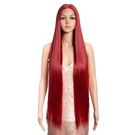 [Style Icon] 38” Super Long Silky Straight Wigs Lace Front Wigs Pre-Plucked 4.5” Deeper Middle Part Wig Black Synthetic Wig