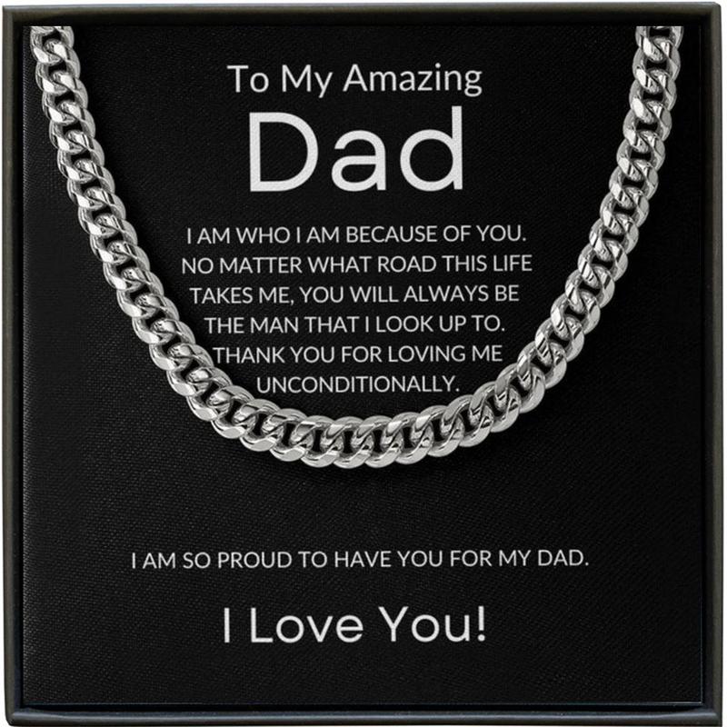  Gifts for Dad, Gift for Father from Daughter or Son Cuban Chain Necklace with Message Card and Gift Box