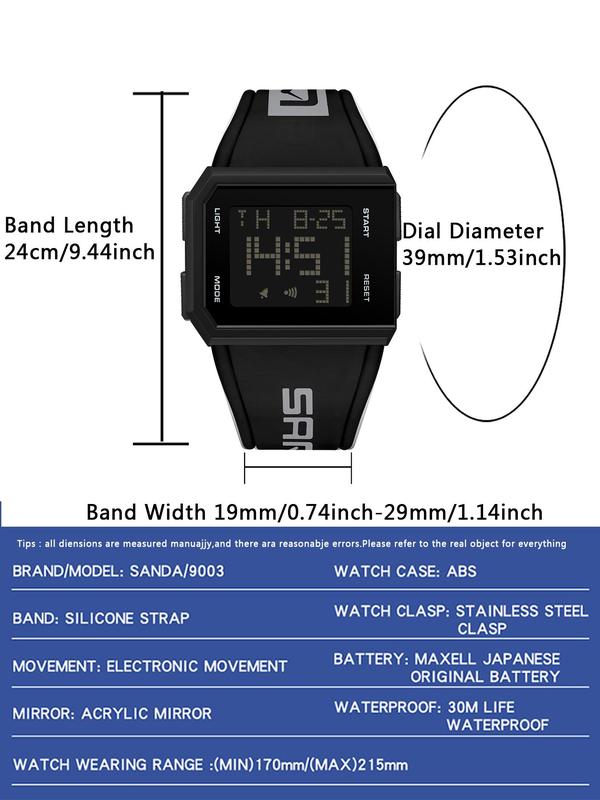 Men's Fashion Digital Watch, Casual Sporty Digital Watch with Luminous Dial & Alarm Clock & Stopwatch Function, Waterproof Electronic Watch with Box