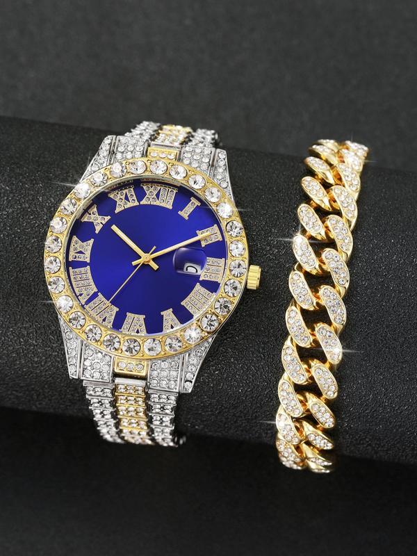 Women's Elegant Fashion Rhinestone Decorated Quartz Watch & Rhinestone Decor Bracelet, Exquisite Trendy Wristwatch & Matching Bracelet, Chic Watch Set As Gifts for Girlfriend without Box