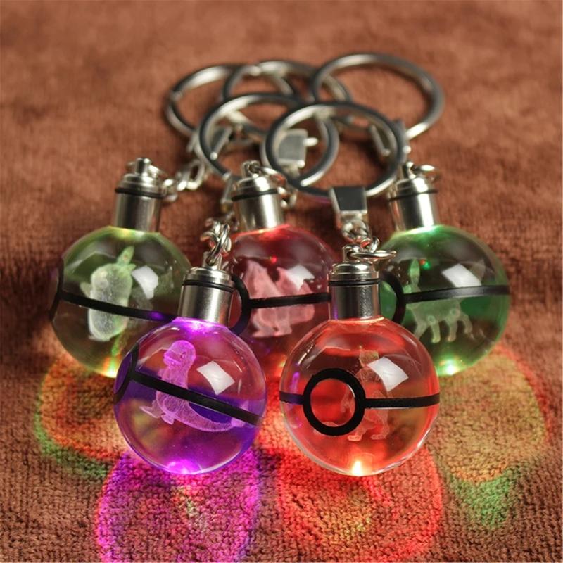 Customize 3D Pokemon Crystal LED Laser Engraved Keychain Crystal Pokeball Keychain 30MM Charizard Crystal Keying Pokemon fans Gifts