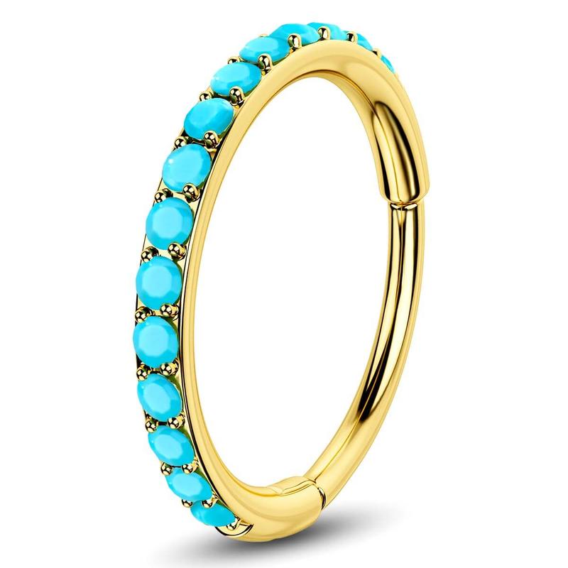 Oufer 20G Turquoise-Hinged Segment Nostril Nose Piercing Ring 316L Stainless Steel Inner Diameter 6mm 8mm