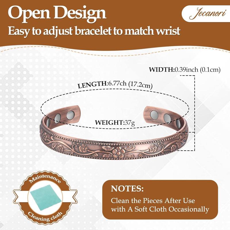 Jecanori Copper Bracelet & Ring for Women, Magnetic Bracelets and Ring, Pure Copper Jewelry Gift