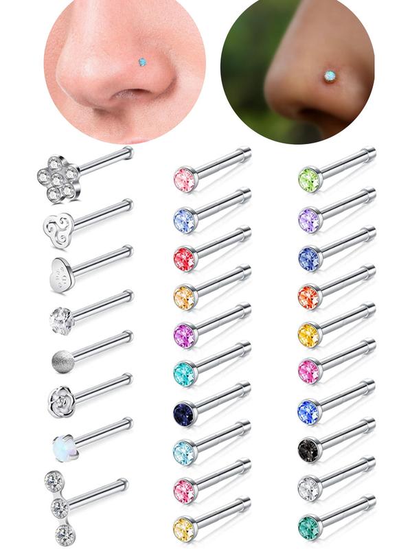 Punk Style Mixed Color Nose Studs, 28pcs Heart & Flower Design Decor Nose Studs, Fashion Body Jewelry for Women & Men