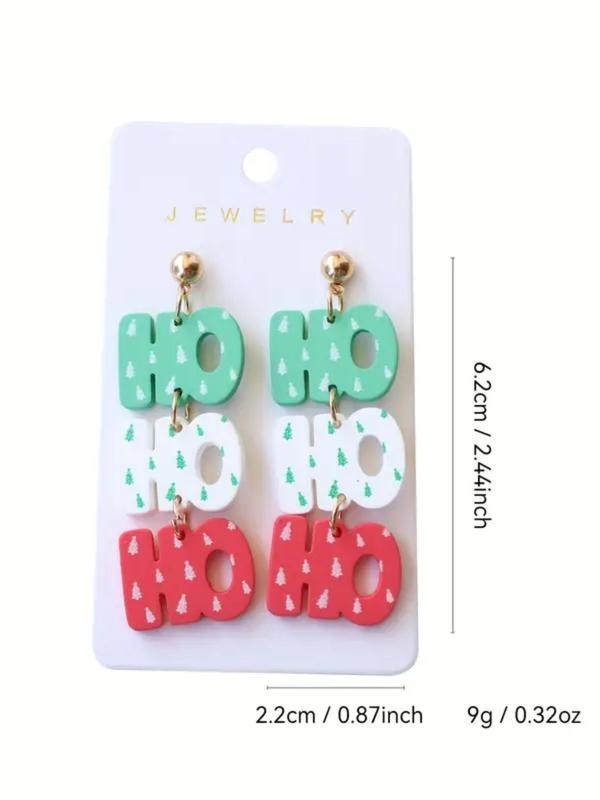 Cute Christmas Tree Print Letters Design Dangle Earrings, Fashionable Jewelry for Women & Girls, Trendy All-match & Exquisite Jewelry for Birthday Gift