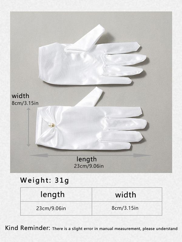 1 Pair Faux Pearl Decor Ruched Gloves For Women