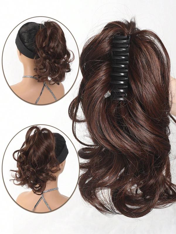 Elegant Claw Clip Short Curly Wavy Ponytail, Synthetic Hair Extension for Daily Chic, Easy-To-Attach Hair Accessory for All Occasions