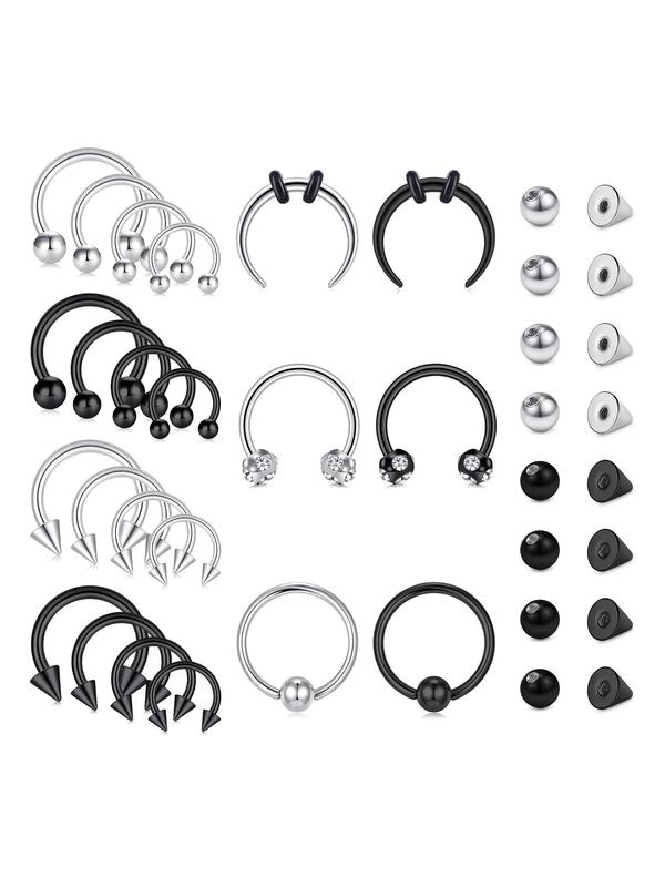 Minimalist Nose Rings & Replace Ball, 2024 New Style Summer Jewelry, Casual Stainless Steel Nose Piercings Jewelry, Versatile Body Jewelry for Men & Women, Punk Accessories As Gift