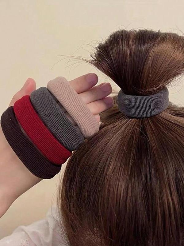 Solid Color Hair Tie Set, Casual Simple Hair Accessories for Women & Girls, Minimalist Headwear Suitable for Thick Hair