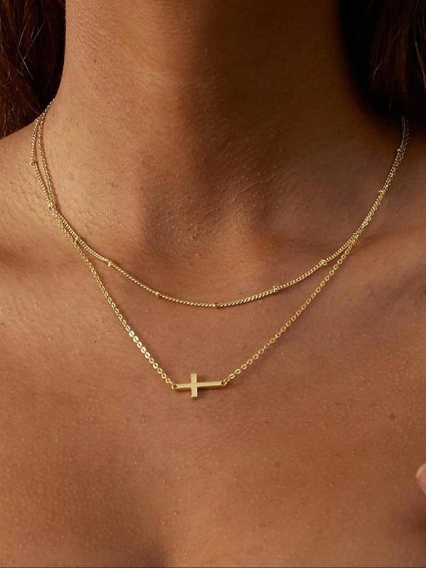 Women's Casual Trendy Cross Necklace As Gifts for Girlfriend, Elegant Pendant Layered Chains Necklace, Fashion All-match Accessories for Party & Daily Wear, Women Punk Accessories