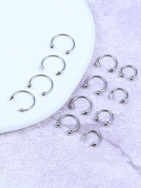 Stainless Steel Nose Cuff (12pcs), 16g Geometric Design Nose Ring, Piercing Body Jewelry for Men & Women, Party, Daily Clothing Decor, Birthday Gift