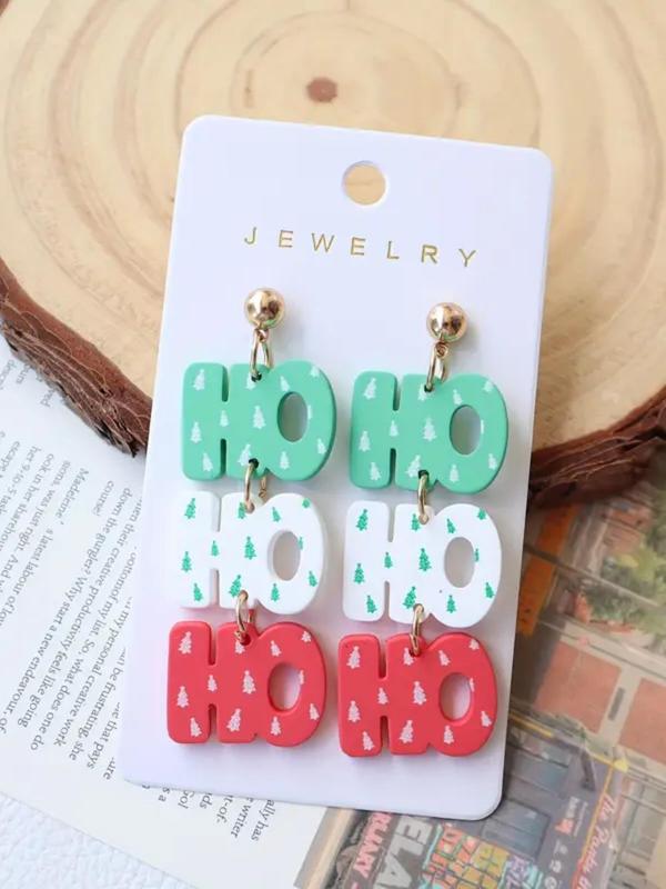 Cute Christmas Tree Print Letters Design Dangle Earrings, Fashionable Jewelry for Women & Girls, Trendy All-match & Exquisite Jewelry for Birthday Gift