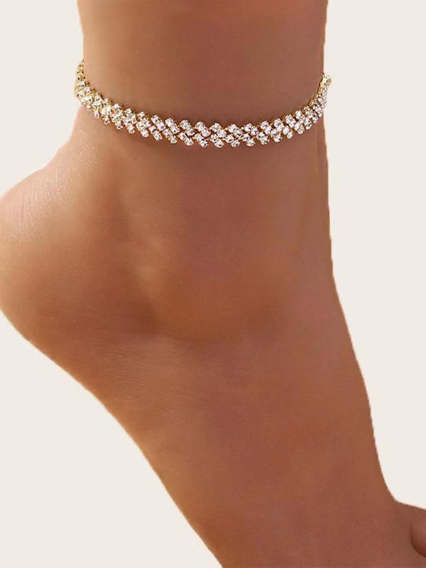 Sparkly Shiny Rhinestone Decorated Anklet As Gift, Summer 2024 Trendy Fashionable Adjustable Chain Anklet, Link Chains Anklet Jewelry, for Fall