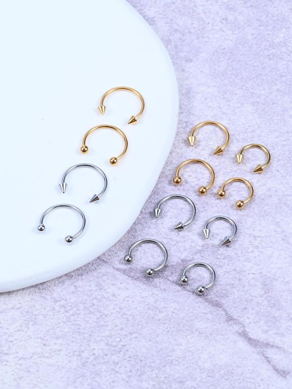 Stainless Steel Nose Cuff (12pcs), 16g Geometric Design Nose Ring, Piercing Body Jewelry for Men & Women, Party, Daily Clothing Decor, Birthday Gift