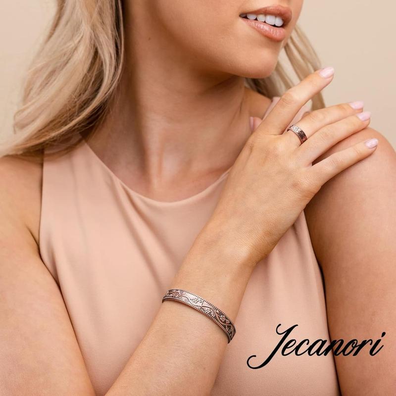 Jecanori Copper Bracelet & Ring for Women, Magnetic Bracelets and Ring, Pure Copper Jewelry Gift