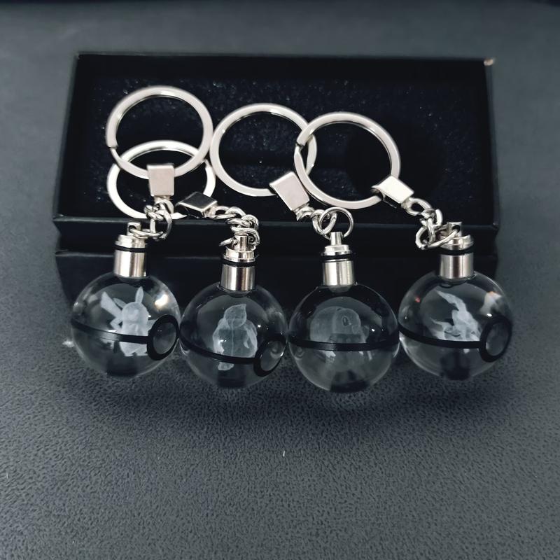 Customize 3D Pokemon Crystal LED Laser Engraved Keychain Crystal Pokeball Keychain 30MM Charizard Crystal Keying Pokemon fans Gifts