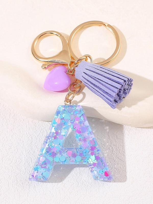 Letter Design Tassel Decor Keychain, Cute Keychain for Car Key, Bag Charm for Women & Girls, Fashion Accessories for Daily Use