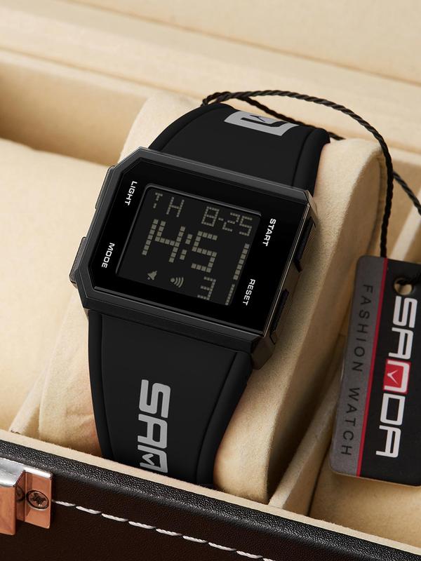 Men's Fashion Digital Watch, Casual Sporty Digital Watch with Luminous Dial & Alarm Clock & Stopwatch Function, Waterproof Electronic Watch with Box