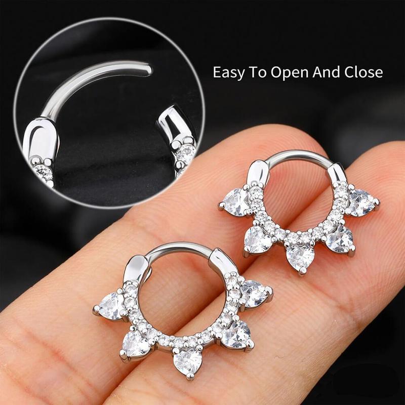 Oufer 16G Heart CZ Septum Ring Clicker Hoop Nose Ring Gift Choice