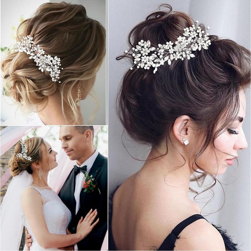 Bridal Hair Accessories Set: Crystal Headpiece, Rhinestone and Pearl Hair Pins, Combs for Brides, Bridesmaids, Prom, and Special Occasions