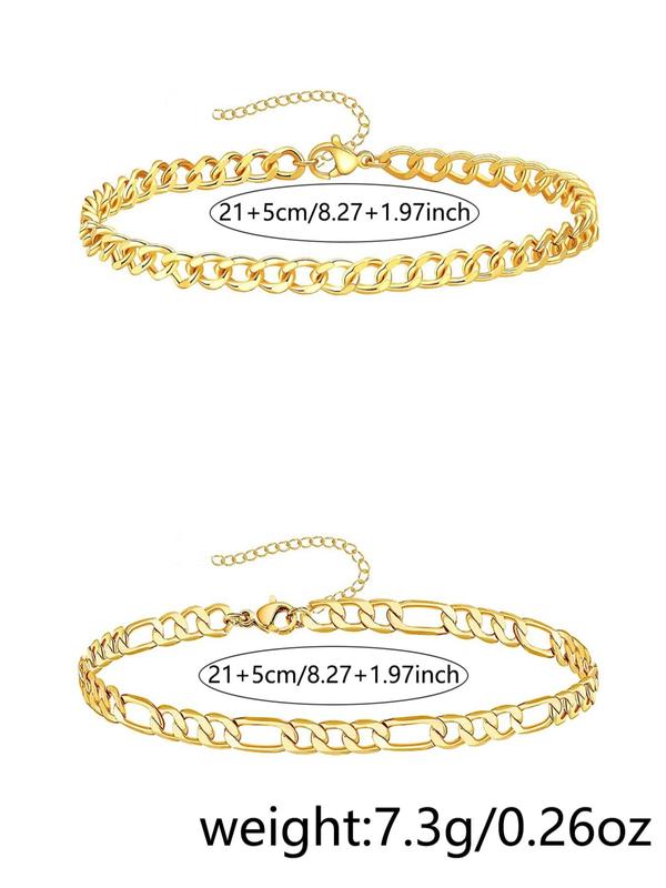 Women's Simple Plain Stainless Steel Chain Anklet (2pcs), Fashionable Body Jewelry for Party, Daily Clothing Decor, Trendy All-match & Exquisite Jewelry for Birthday Gift