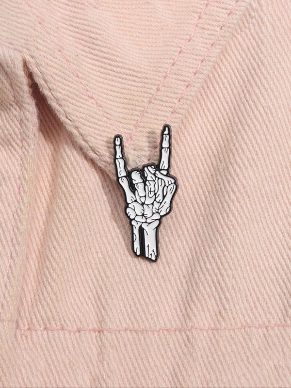 Punk Style Skull Hand Gesture Design Brooch, Fashion Alloy Badge for Daily Clothing Decor, Trendy All-match & Exquisite Brooch for Birthday Gift