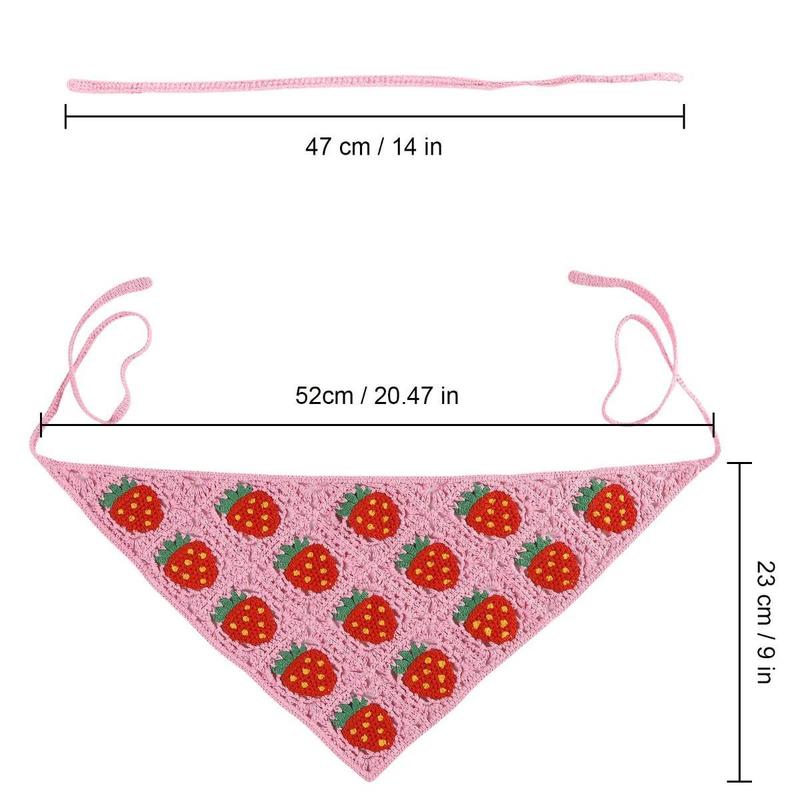 AWAYTR 2Pcs Set Knitted Bandana Strawberry Mushroom Pattern Head Kerchief Hair Scarf Hair Scarves Crochet headband Tie Back Headwrap