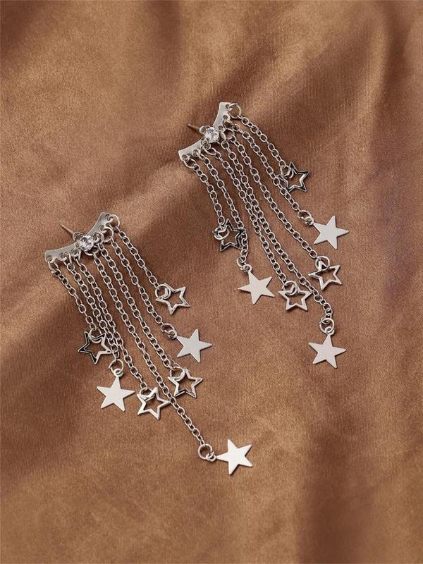 1 Pair Star Design Dangle Earrings, Tassel Chain Decor Earrings For Women For Gift, Girl's Temperament Cloths Accessory For Daily Wear