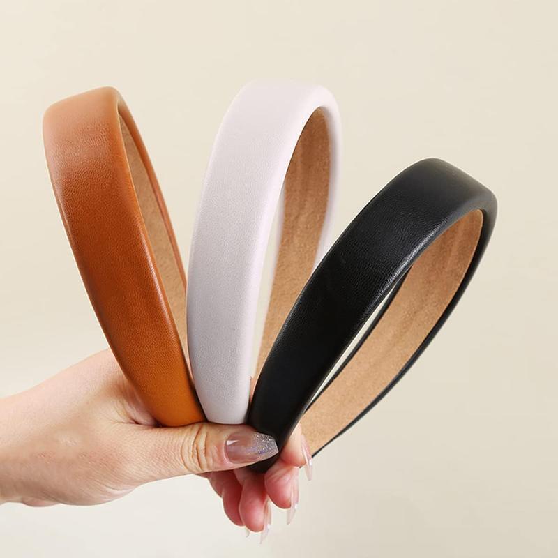 3 Pack Padded Leather Headbands for Women - Fashion Wide Non-Slip Hair Hoops