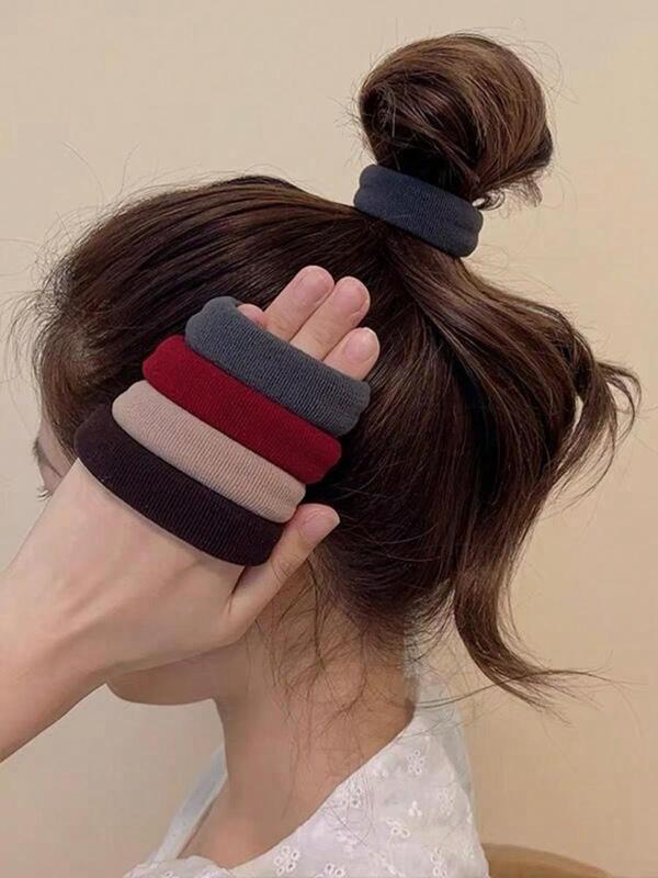 Solid Color Hair Tie Set, Casual Simple Hair Accessories for Women & Girls, Minimalist Headwear Suitable for Thick Hair