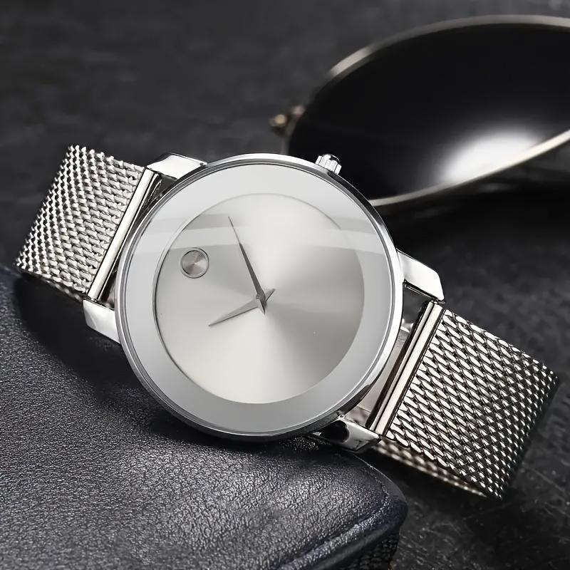 Elegant 3-Piece Quartz Watch Set, Shock-Resistant Analog Display, Round Zinc Alloy Case, Non-, Stainless Steel Mesh Band, Middle East Collection