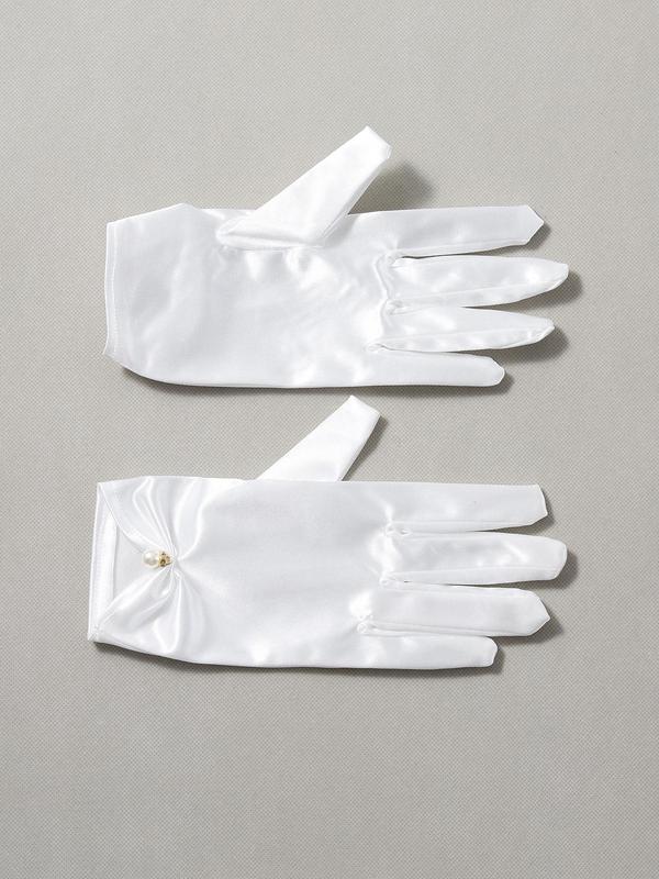 1 Pair Faux Pearl Decor Ruched Gloves For Women