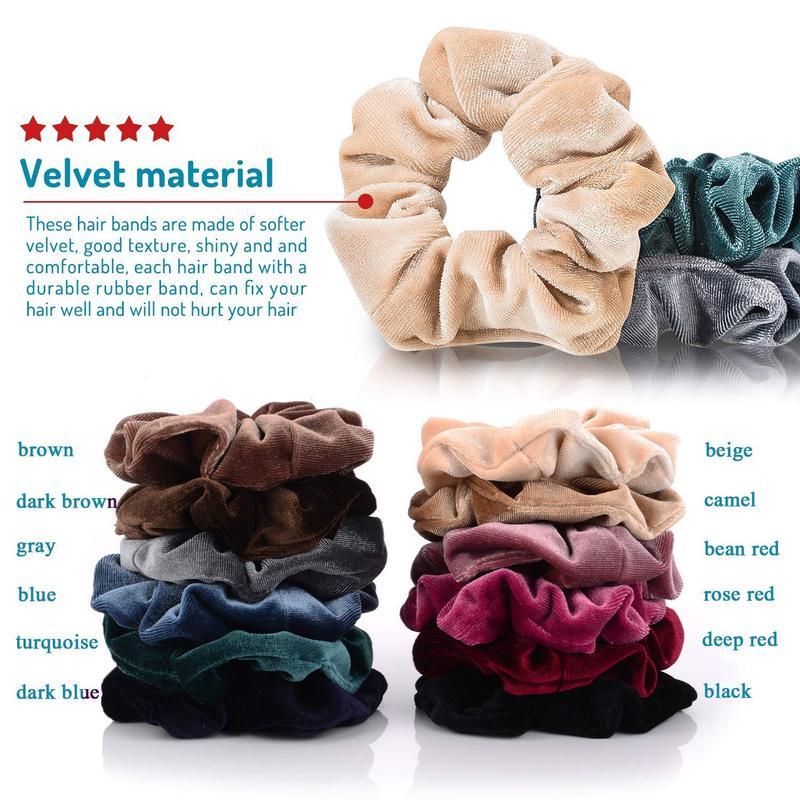 Delicate 12Pcs Blush Theme Velvet Scrunchies Set for Women: Pink Bobbles, Soft & Classic Thick Elastic Hair Bands, Perfect Lovers' Gifts