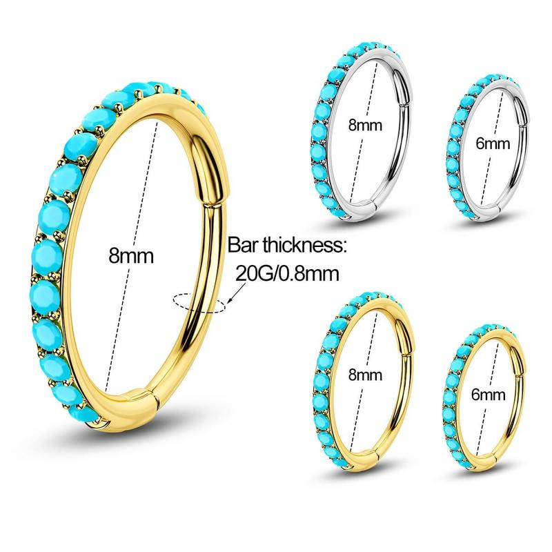 Oufer 20G Turquoise-Hinged Segment Nostril Nose Piercing Ring 316L Stainless Steel Inner Diameter 6mm 8mm